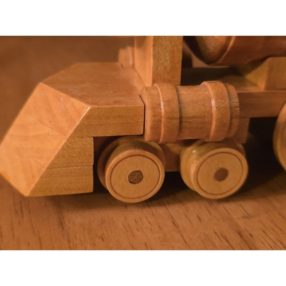 Vintage Handcrafted Wooden Train Steam Locomotive No. 2 & Tender Car - Artist...